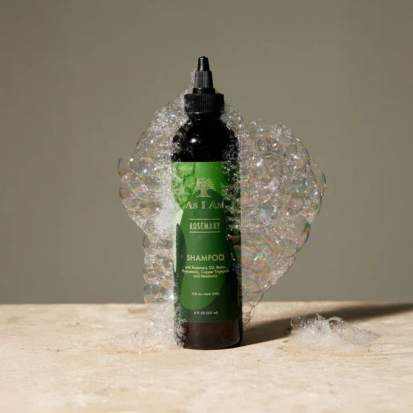 Grüne Flasche Rosemary Shampoo mit Schaumblasen, Haarpflege für lockiges Haar