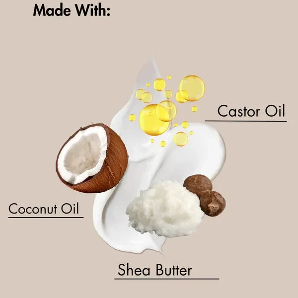 Haarpflegecreme mit Kokosöl, Sheabutter und Rizinusöl, Zutatenabbildung