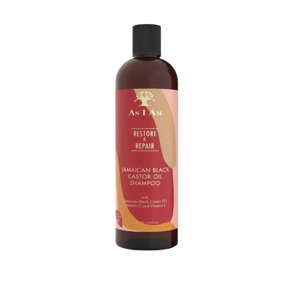 Braune Flasche As I Am Jamaican Black Castor Oil Shampoo für lockiges Haar, Vorderansicht